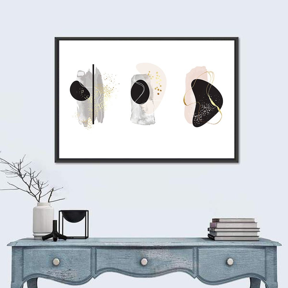 Minimalist Abstract Triptych with Gold Accents Wall Art
