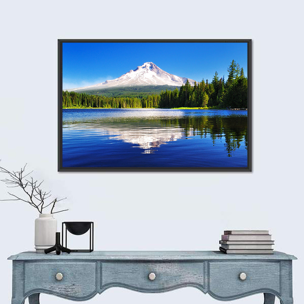 Mount Hood Reflection at Trillium Lake Wall Art in a room, landscape