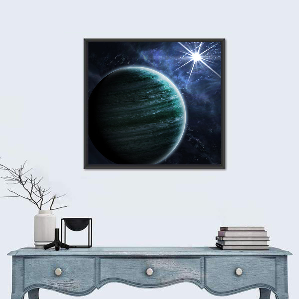 Blue Planet Closeup with Star Flare Wall Art