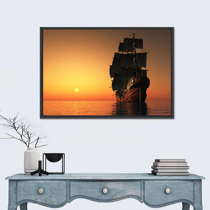 Sailing Ship at Golden Sunset Wall Art