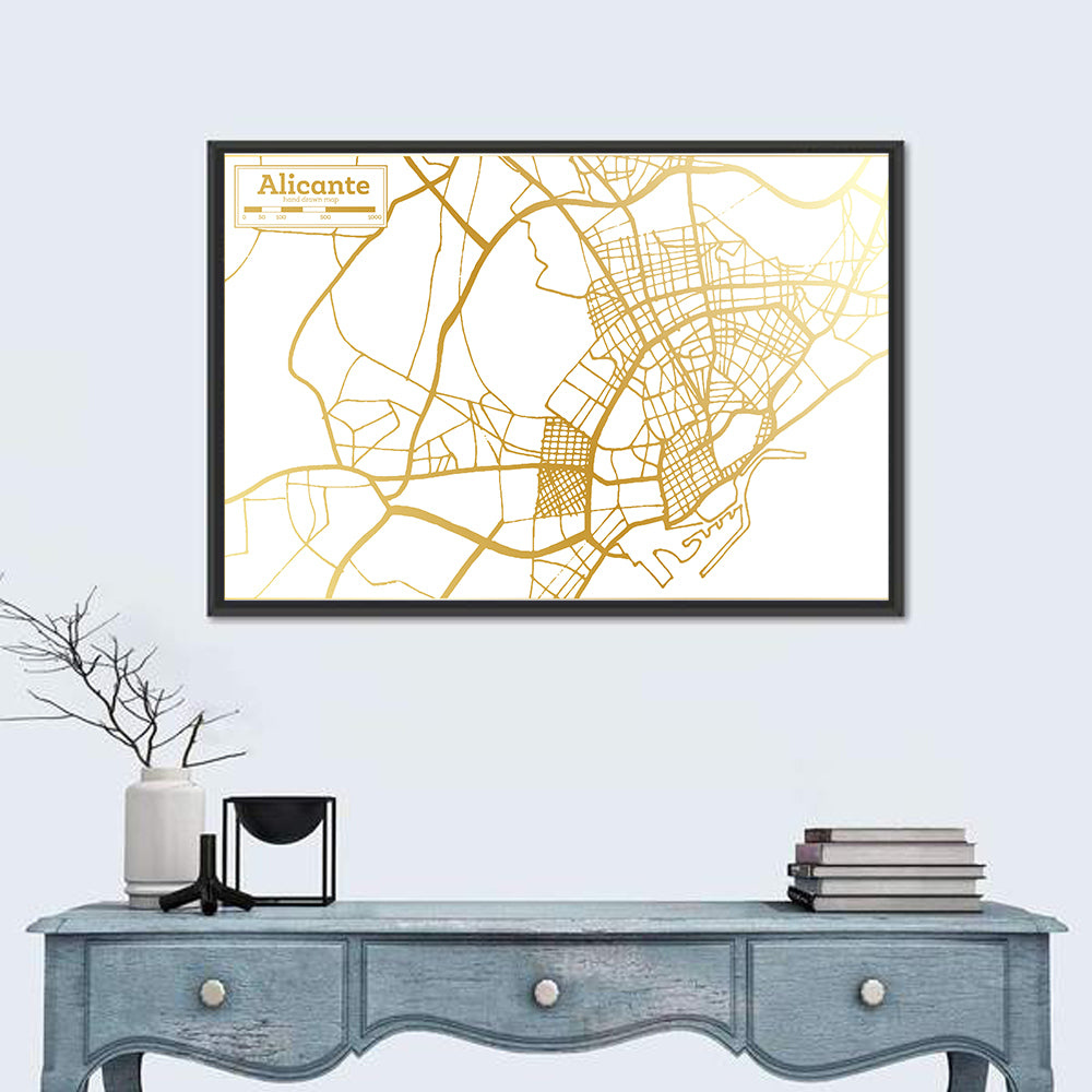 Alicante City Map Wall Art in a room, landscape