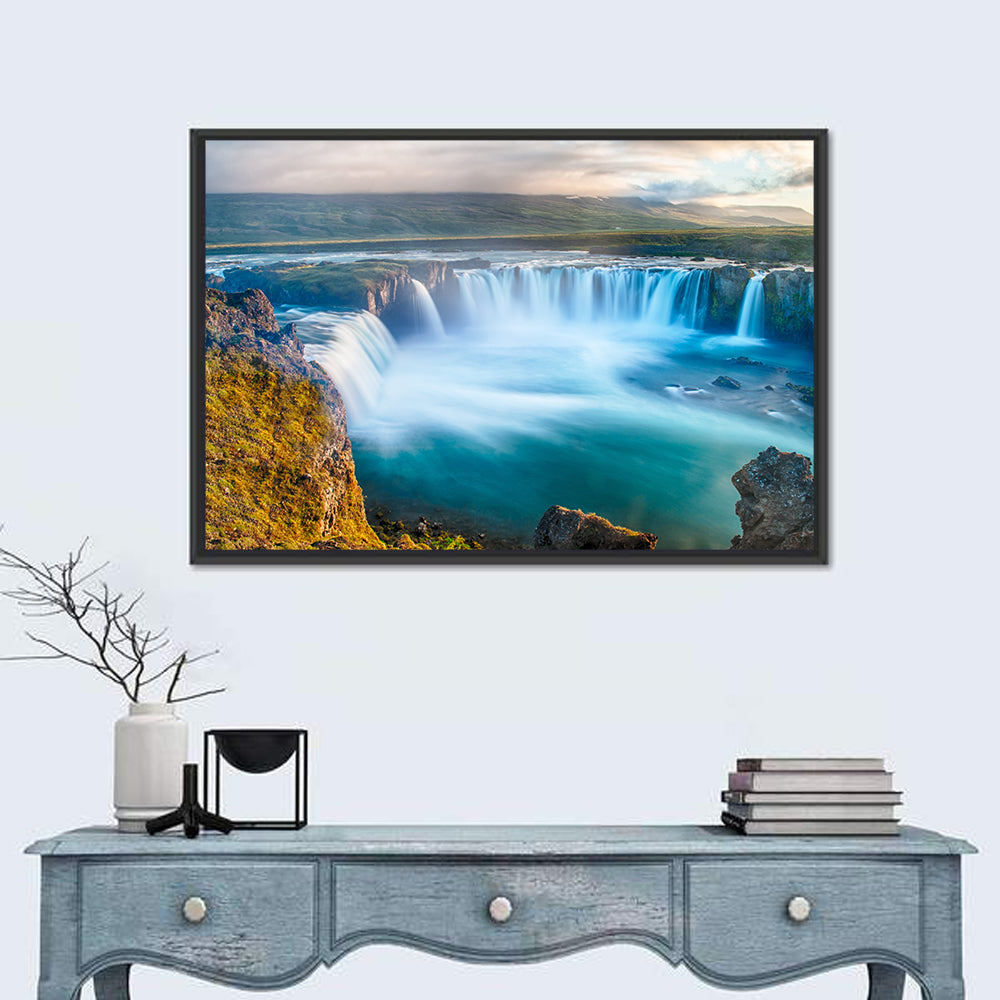 Goðafoss Waterfall Wall Art in a room, landscape