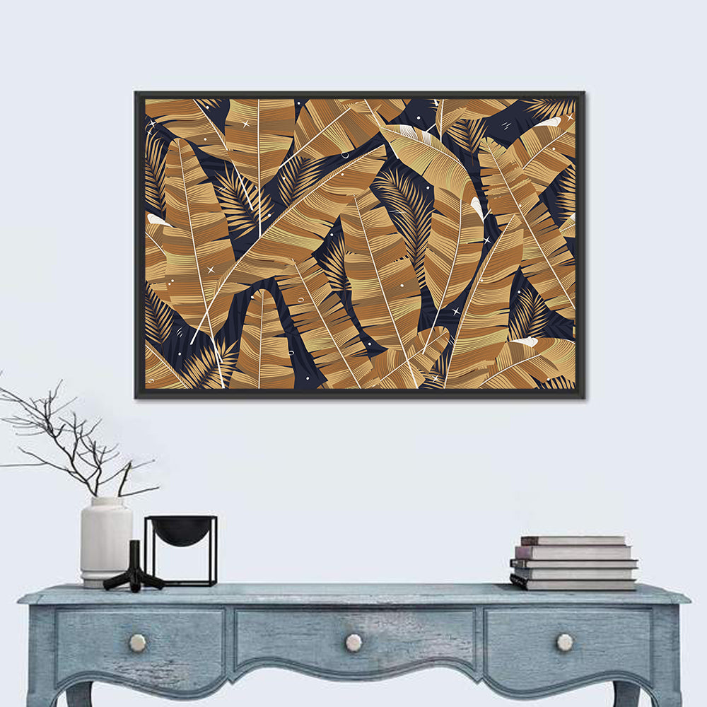 Golden Banana Leaves Pattern Wall Art