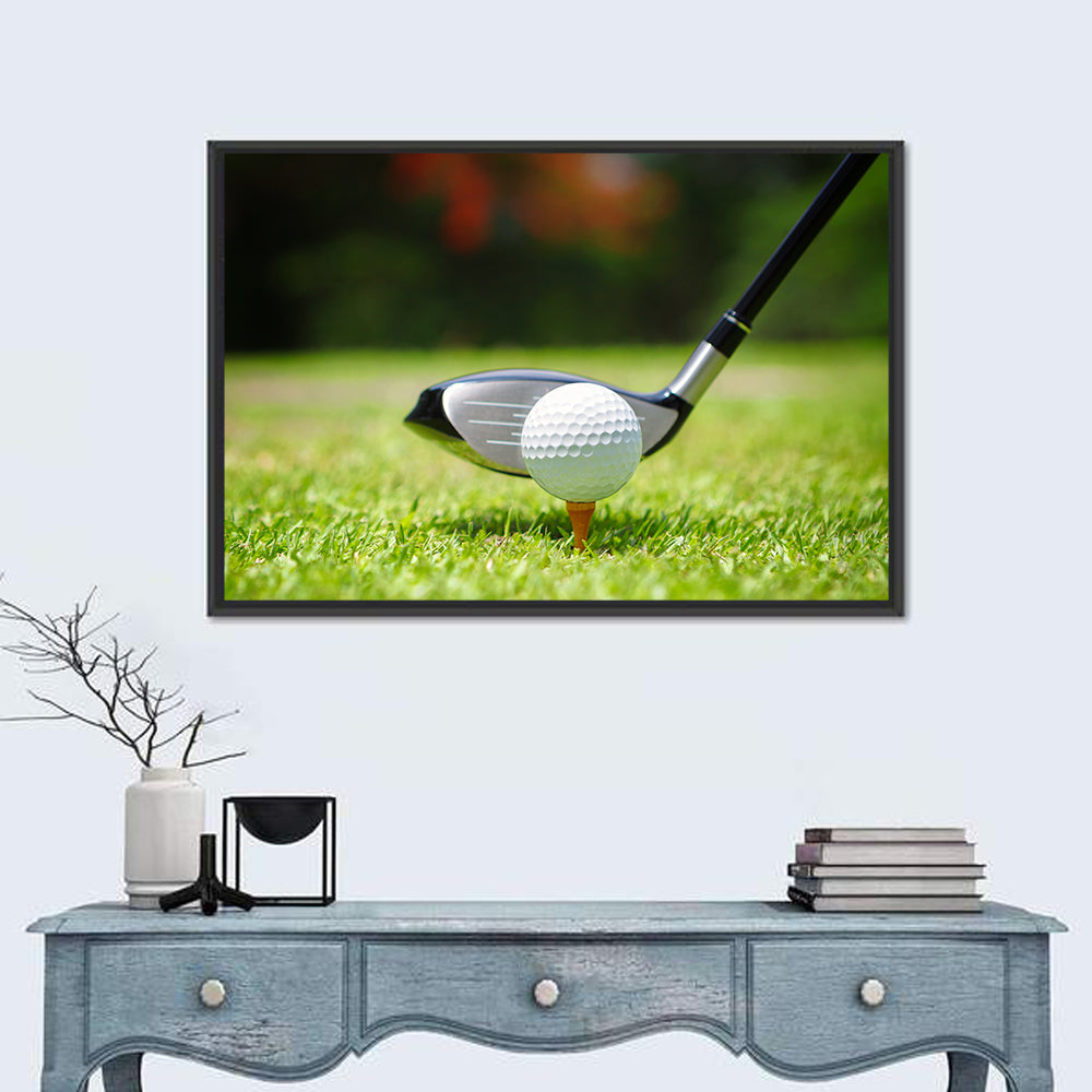Golf Ball with Driver on Tee Wall Art in a room, landscape