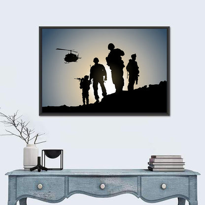 Soldiers on Ridge with Helicopter Wall Art
