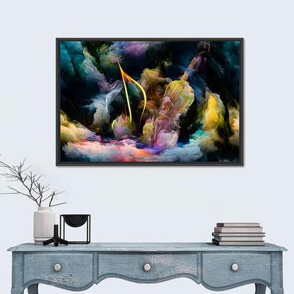 Golden Violin in Blue Nebula Wall Art
