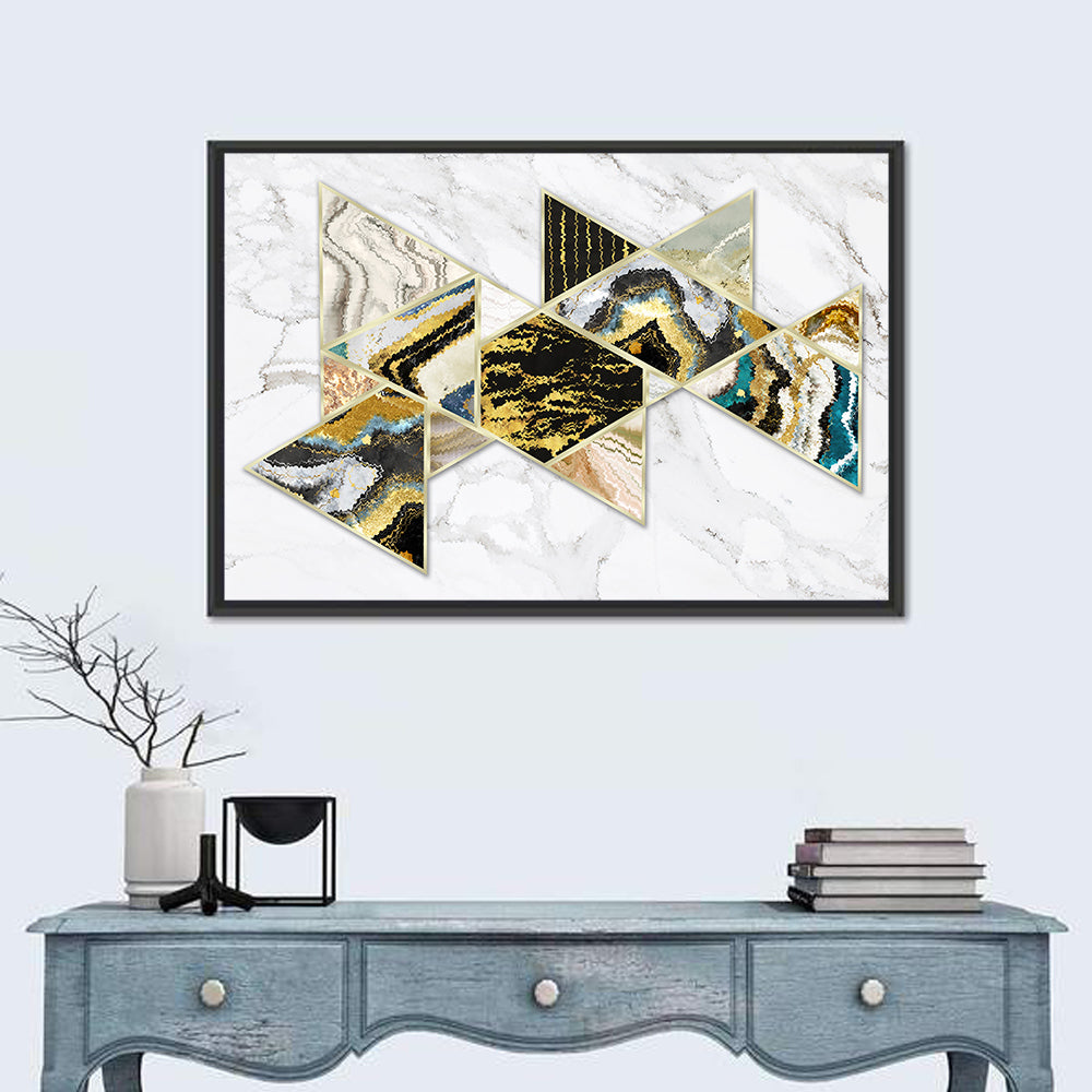 Marble Swirl Triangles Wall Art in a room, landscape