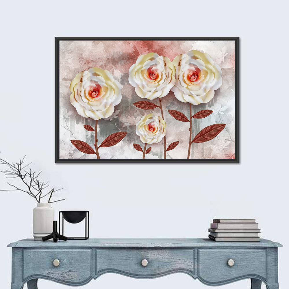 Layered Peach Rose Illustration Wall Art in a room, landscape