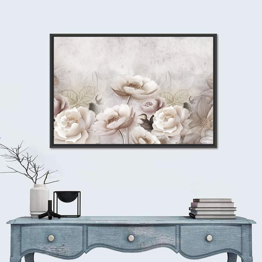Layered White Roses Wall Art in a room, landscape