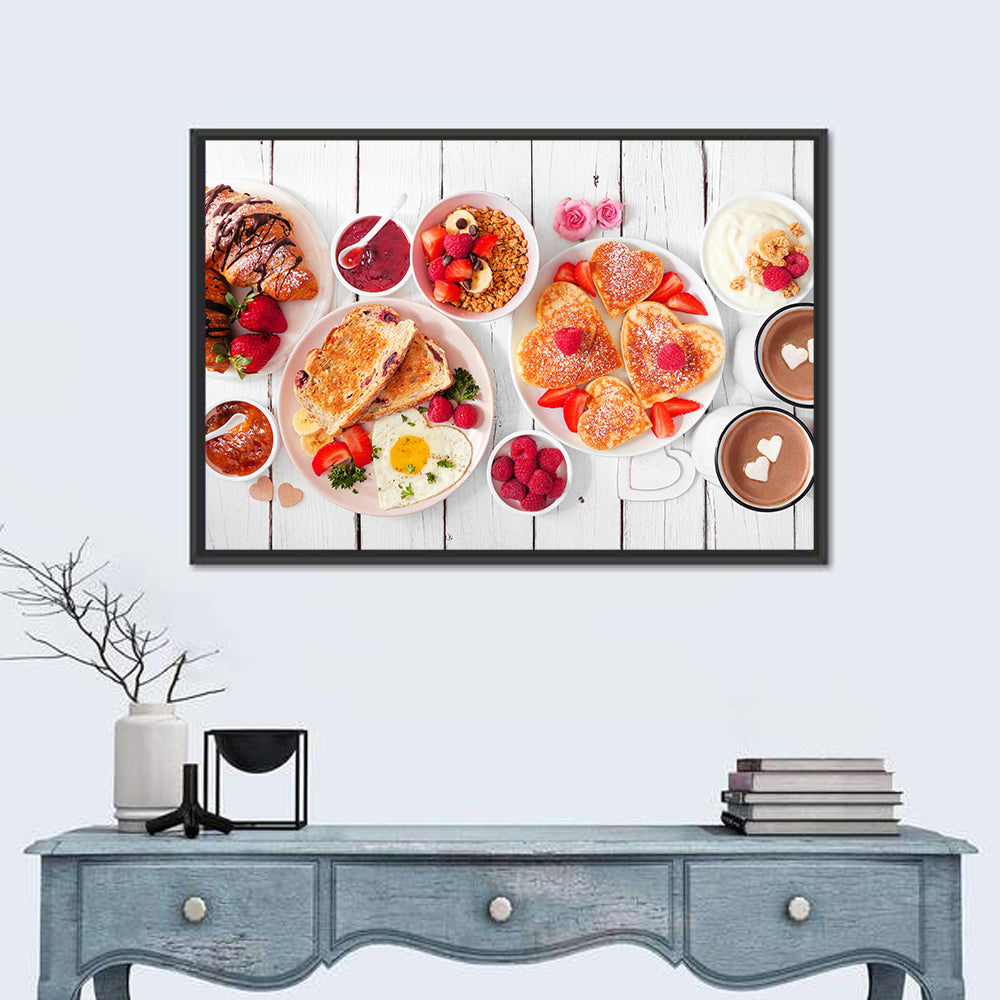 Heart-shaped Pancake Breakfast Wall Art in a room, landscape