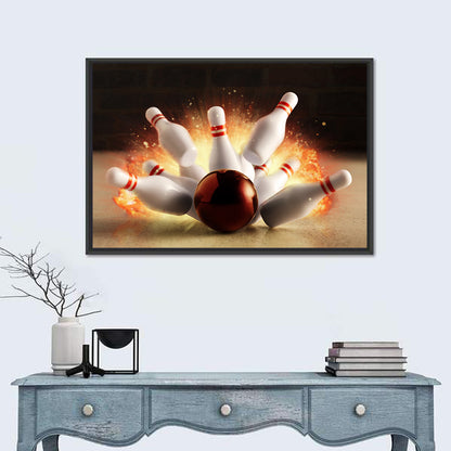 Bowling Strike Hit With Fire Explosion Wall Art