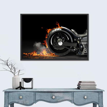 Motorcycle Burnout with Flames Wall Art