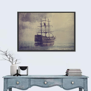 Old Pirate Ship In The Sea Wall Art