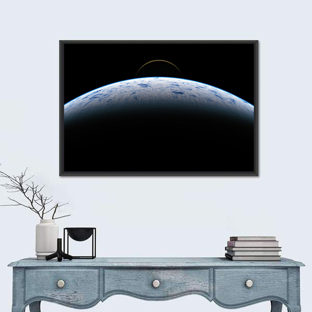 Earth and Moon from Orbit Wall Art in a room, landscape
