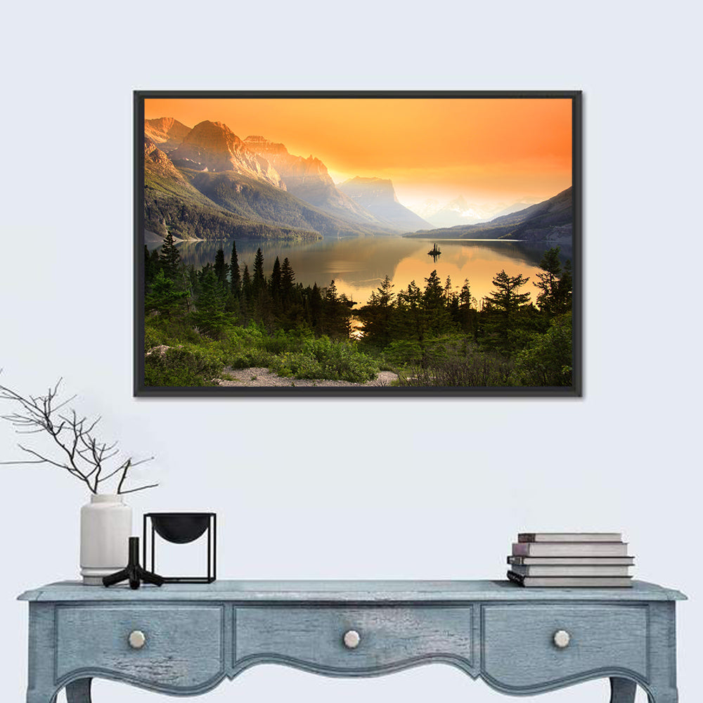 Saint Mary Lake, Wild Goose Island Wall Art in a room, landscape