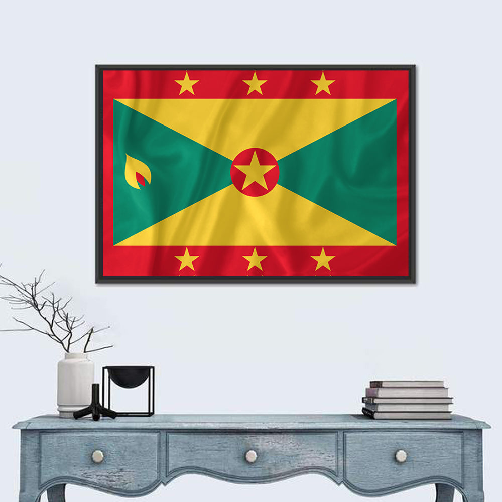 Grenada National Flag Wall Art in a room, landscape