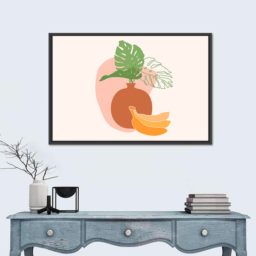 Monstera and Bananas Still Life Wall Art in a room, landscape