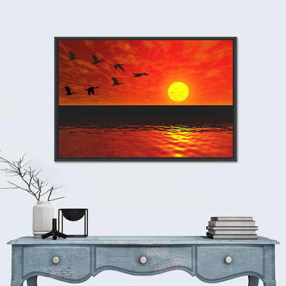 Ducks at Sunset Silhouette Wall Art