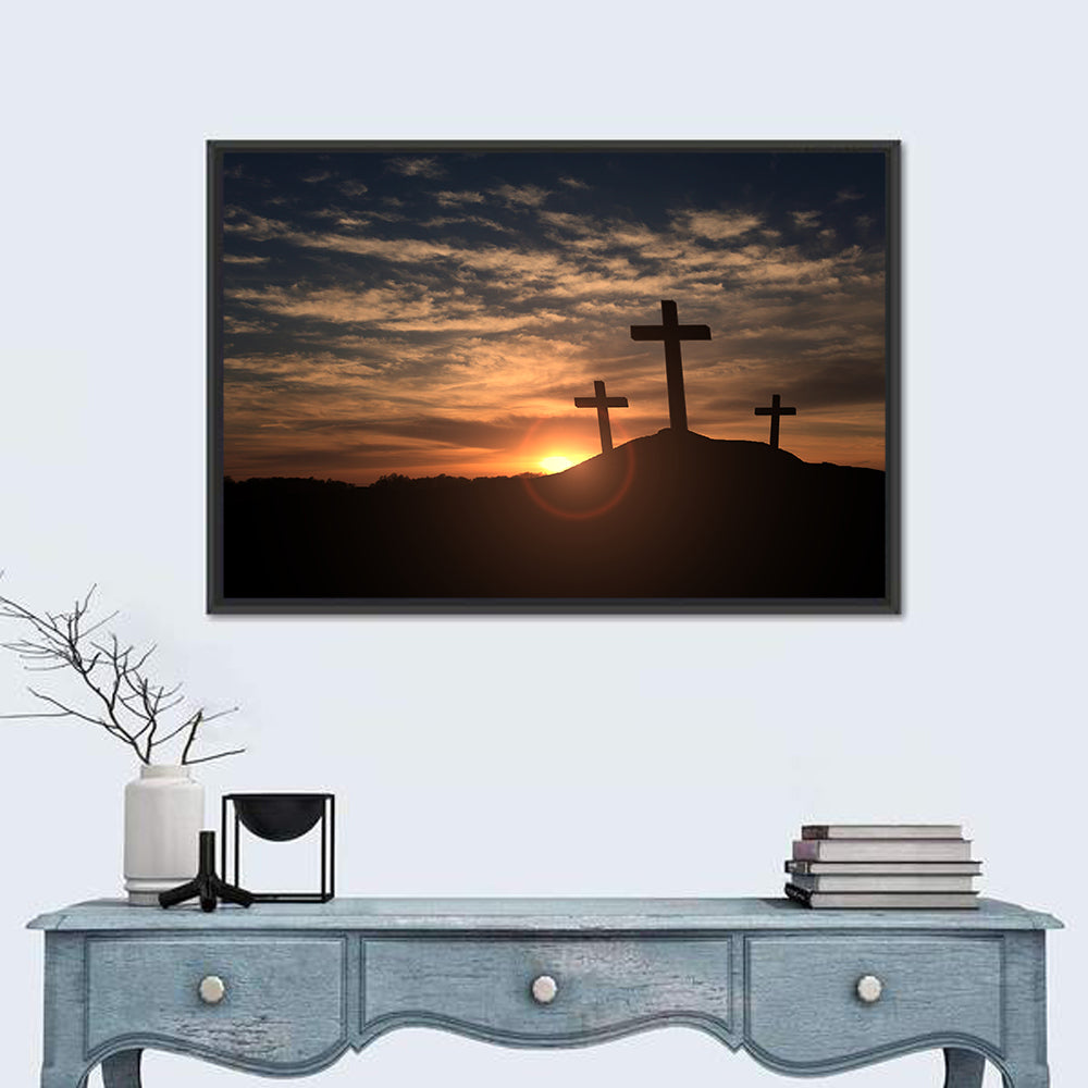 Three Crosses at Golden Sunset Wall Art