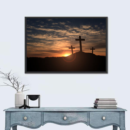 Three Crosses at Golden Sunset Wall Art