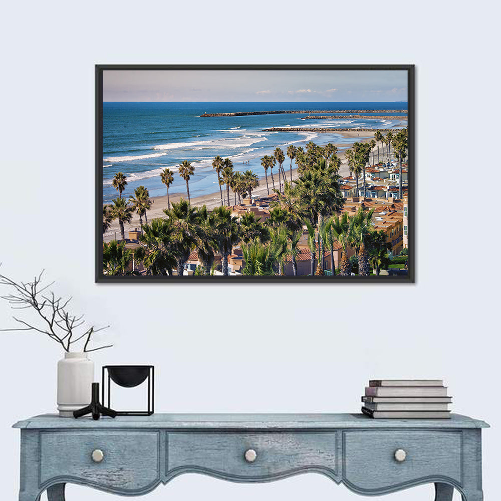 Oceanside Shoreline California Wall Art in a room, landscape