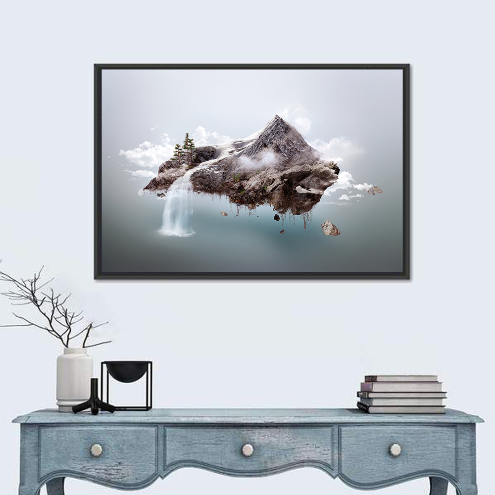 Floating Mountain Island Wall Art in a room, landscape