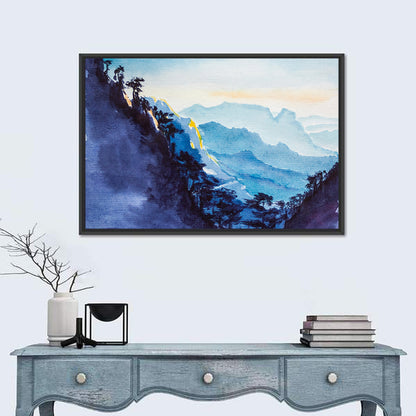 Dawn Light Watercolor Mountain Forest Wall Art