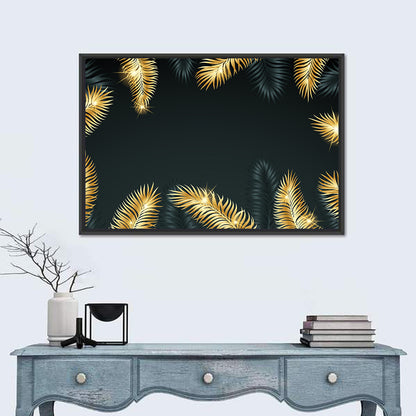 Golden Tropical Palm Leaves Abstract Wall Art