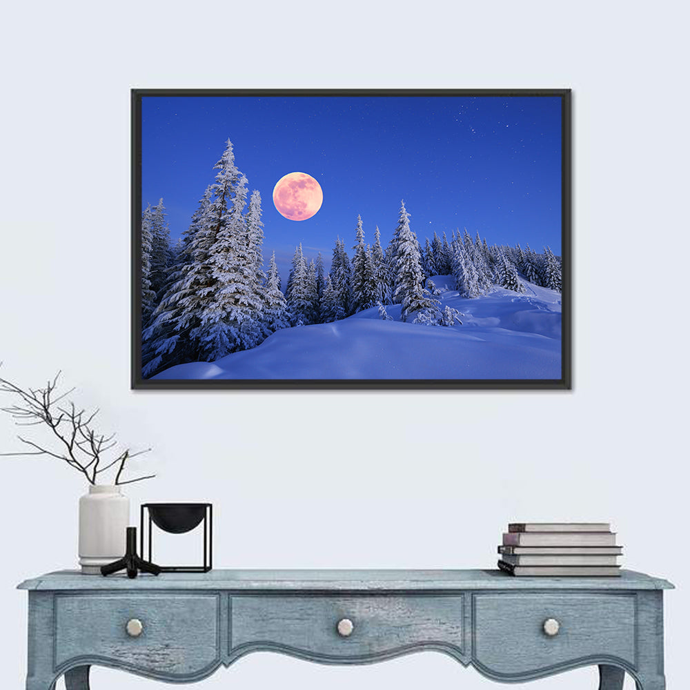 Moonlit Carpathian Mountains, Ukraine Wall Art in a room, landscape