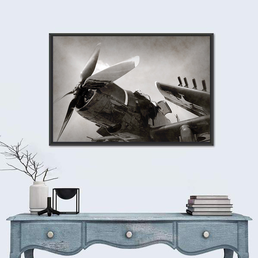 Navy Fighter Plane Wall Art in a room, landscape