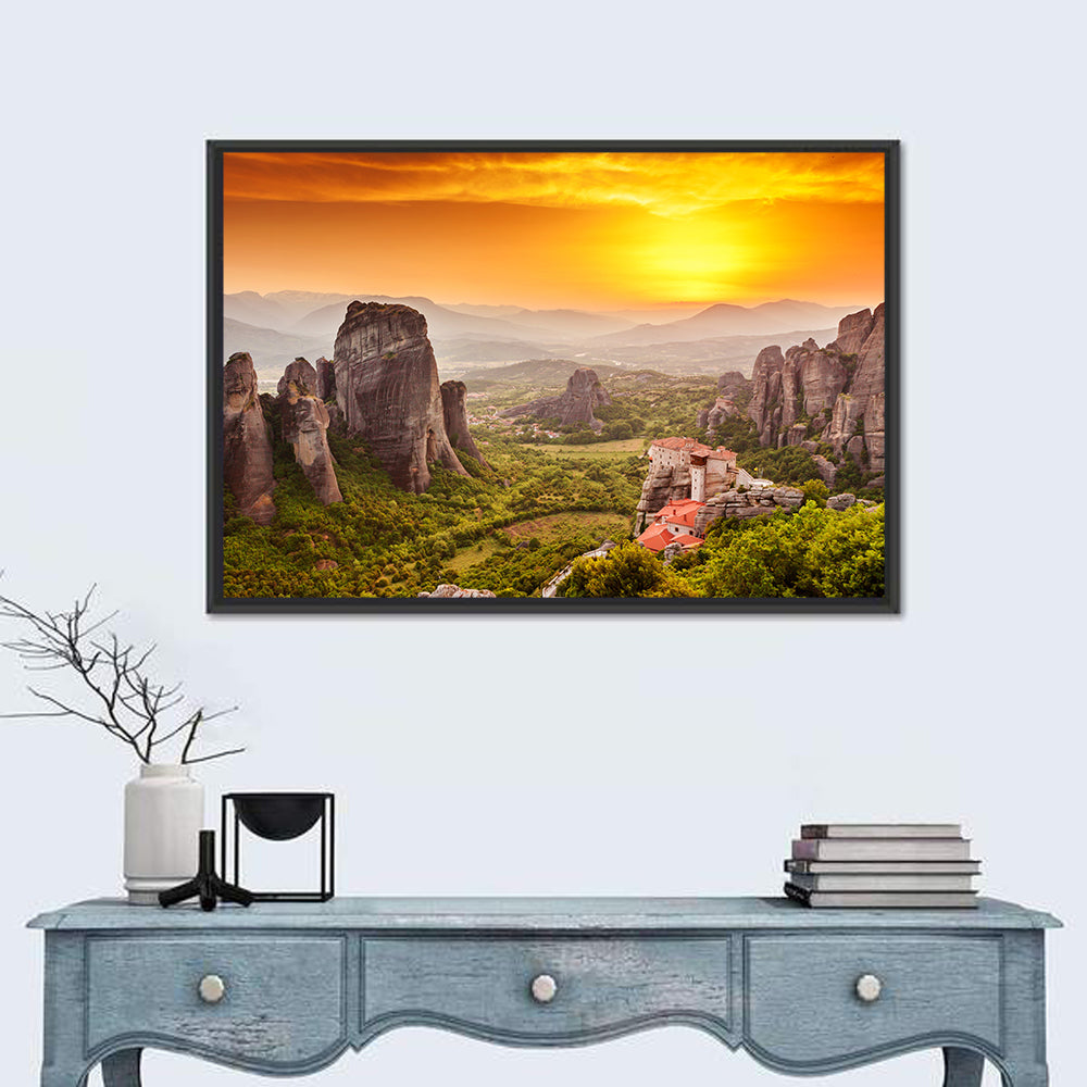 Meteora Roussanou Monastery Sunset Greece Wall Art