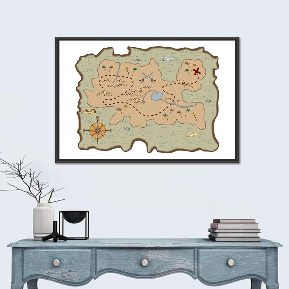 Pirate Treasure Map Wall Art in a room, landscape