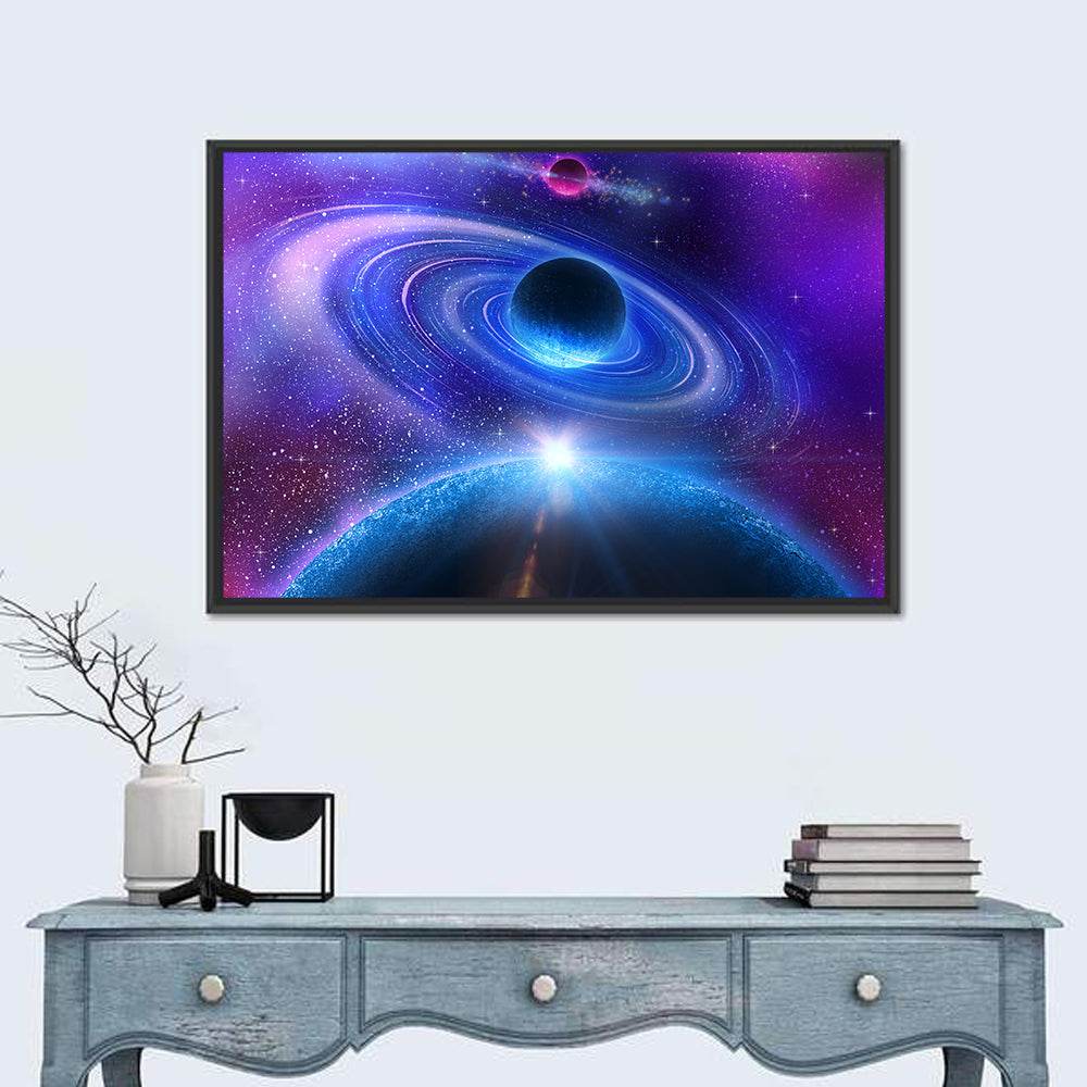 Starburst Over Ringed Planet Wall Art in a room, landscape