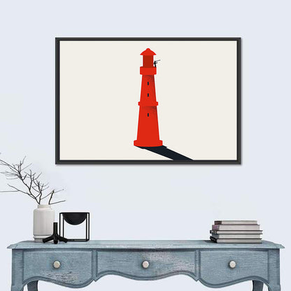 Red Lighthouse with Telescope Silhouette Wall Art
