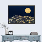 Geometric Moon Over Waves Wall Art
