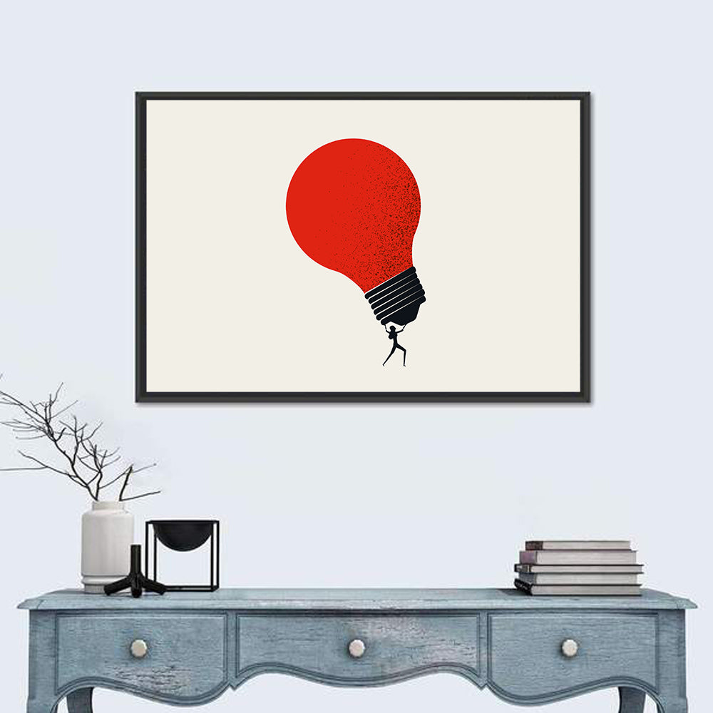 Person Holding Red Lightbulb Wall Art