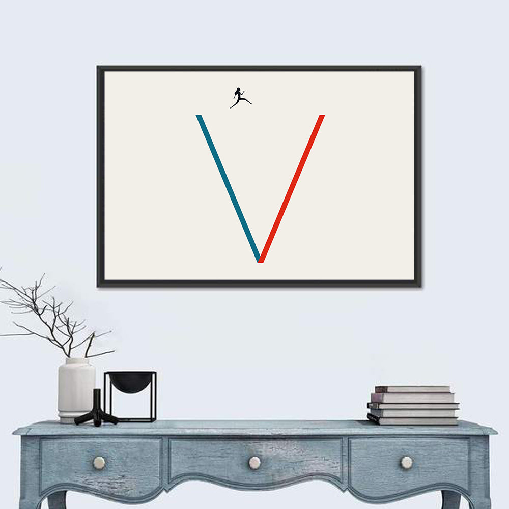 Victory V Runner Silhouette Wall Art in a room, landscape