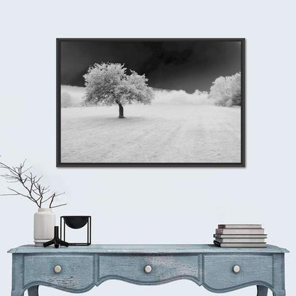 Lonely Tree In Surreal Winter Field Wall Art