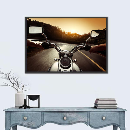 Motorcycle Handlebar View at Sunset Wall Art
