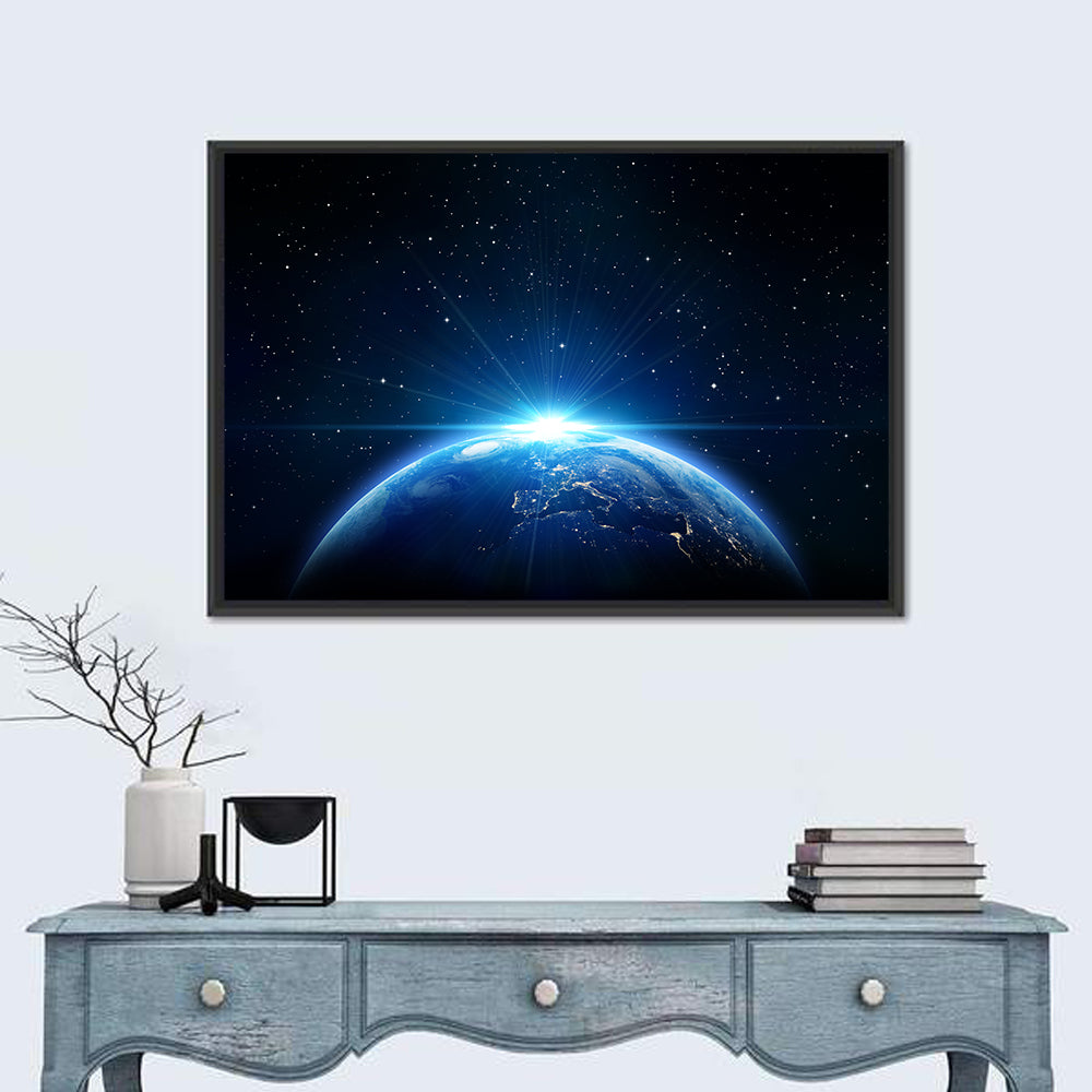Planet Earth from Orbit Wall Art in a room, landscape