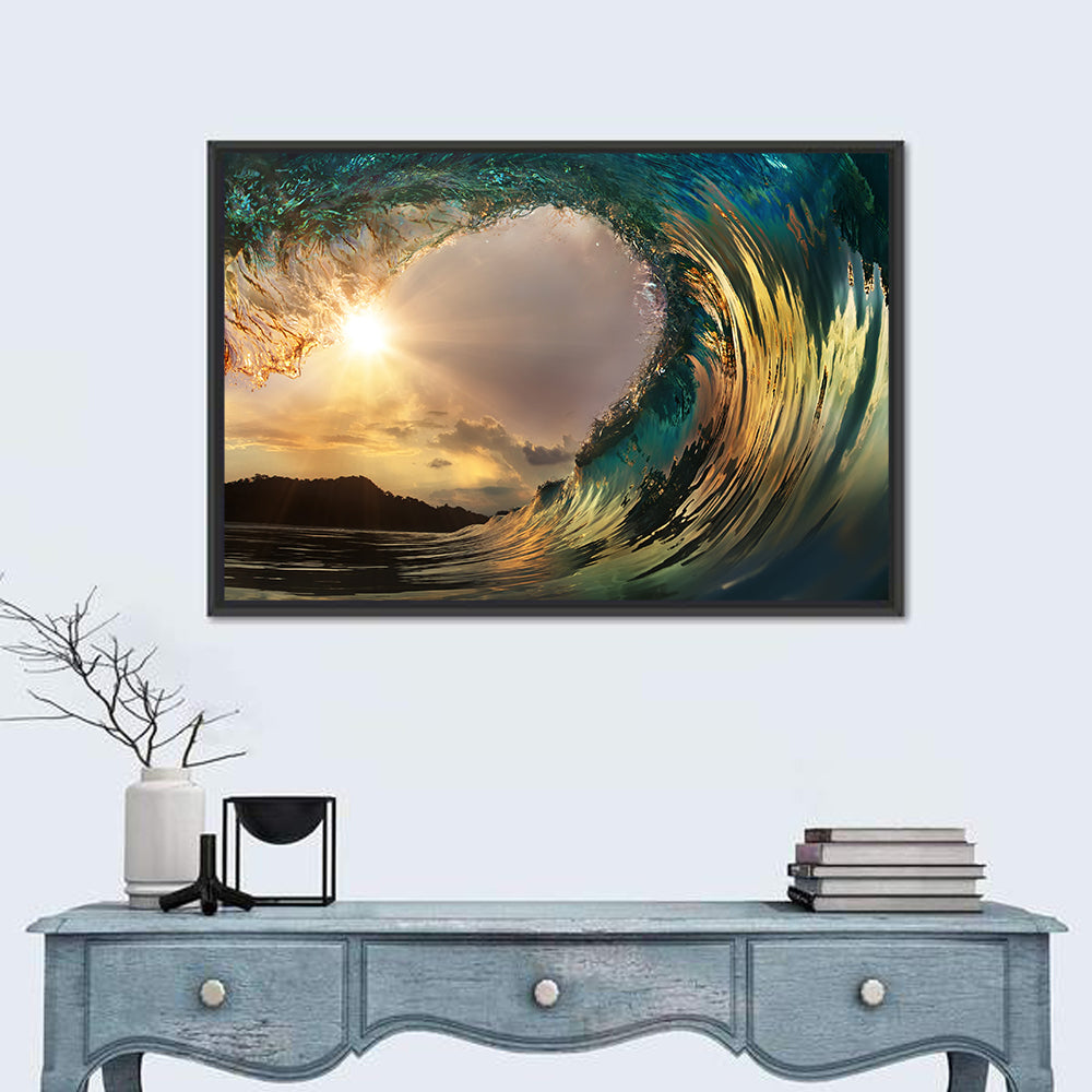 Surfing Barrel at Sunset Wall Art