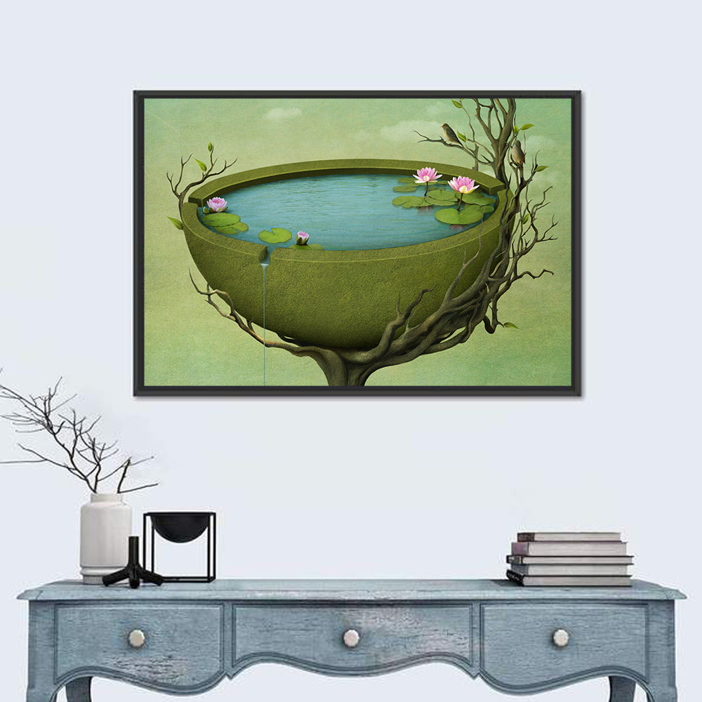 Surreal Tree Basin with Water Lilies Wall Art