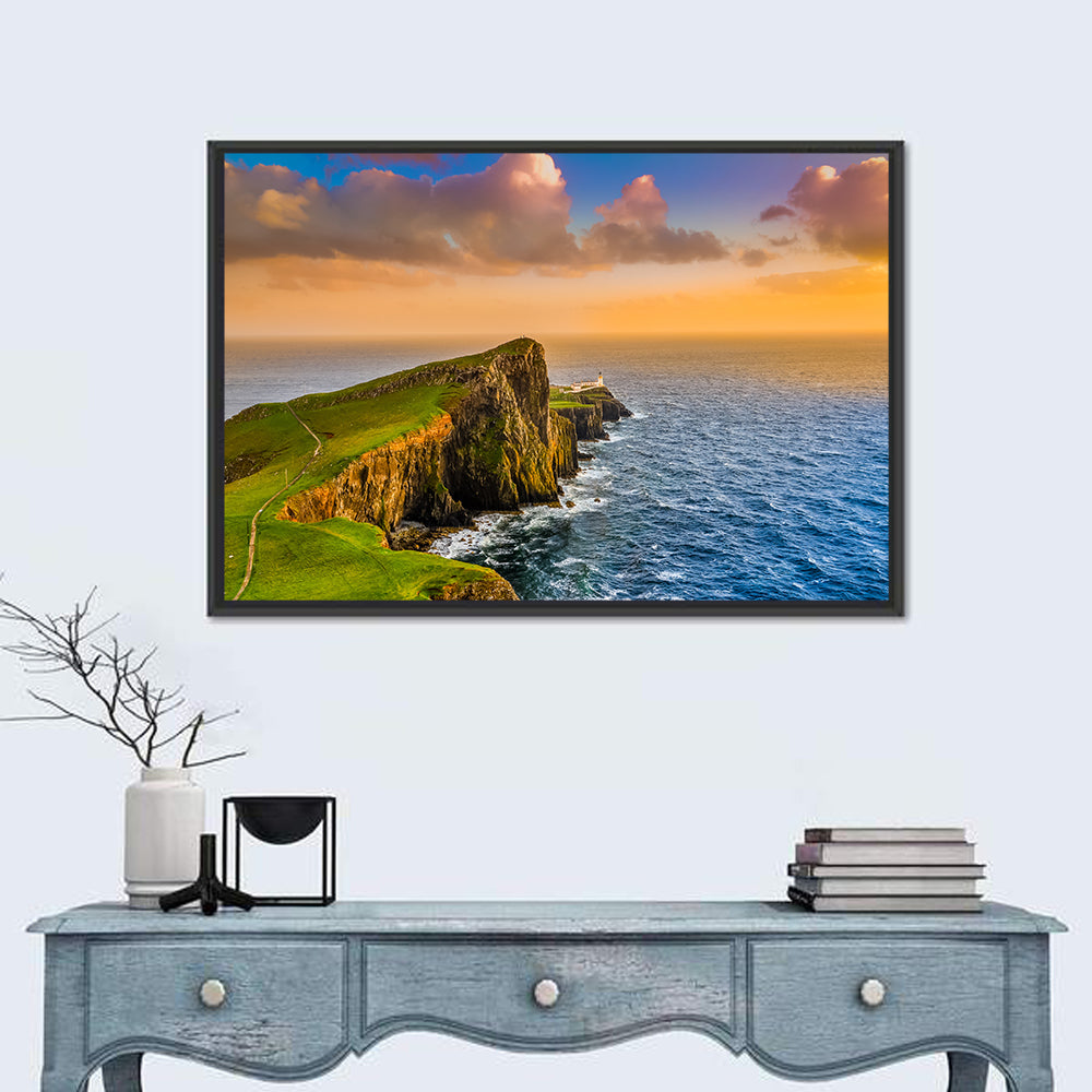 Neist Point Lighthouse Isle of Skye Wall Art in a room, landscape