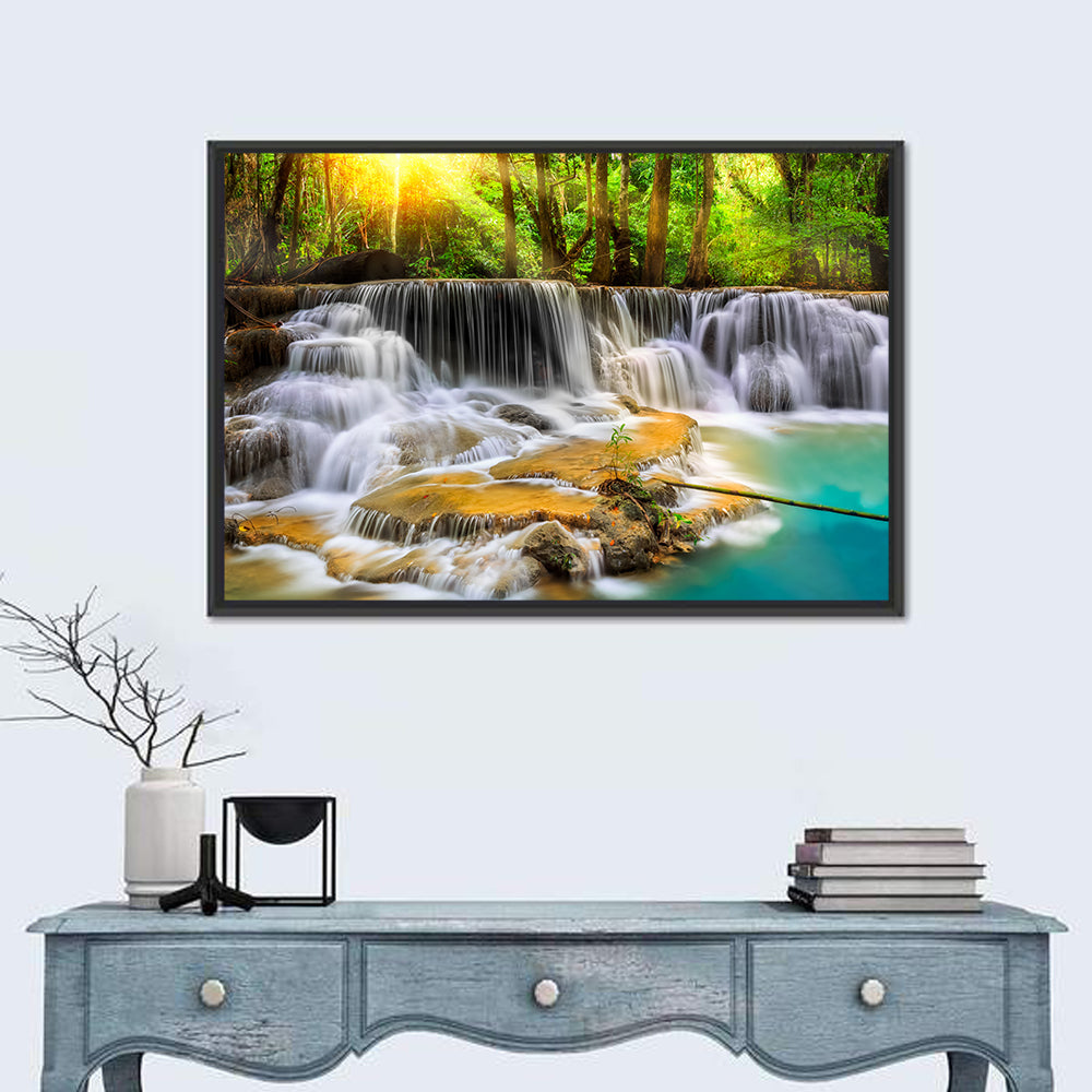 Sunlit Erawan Waterfall, Kanchanaburi Wall Art in a room, landscape