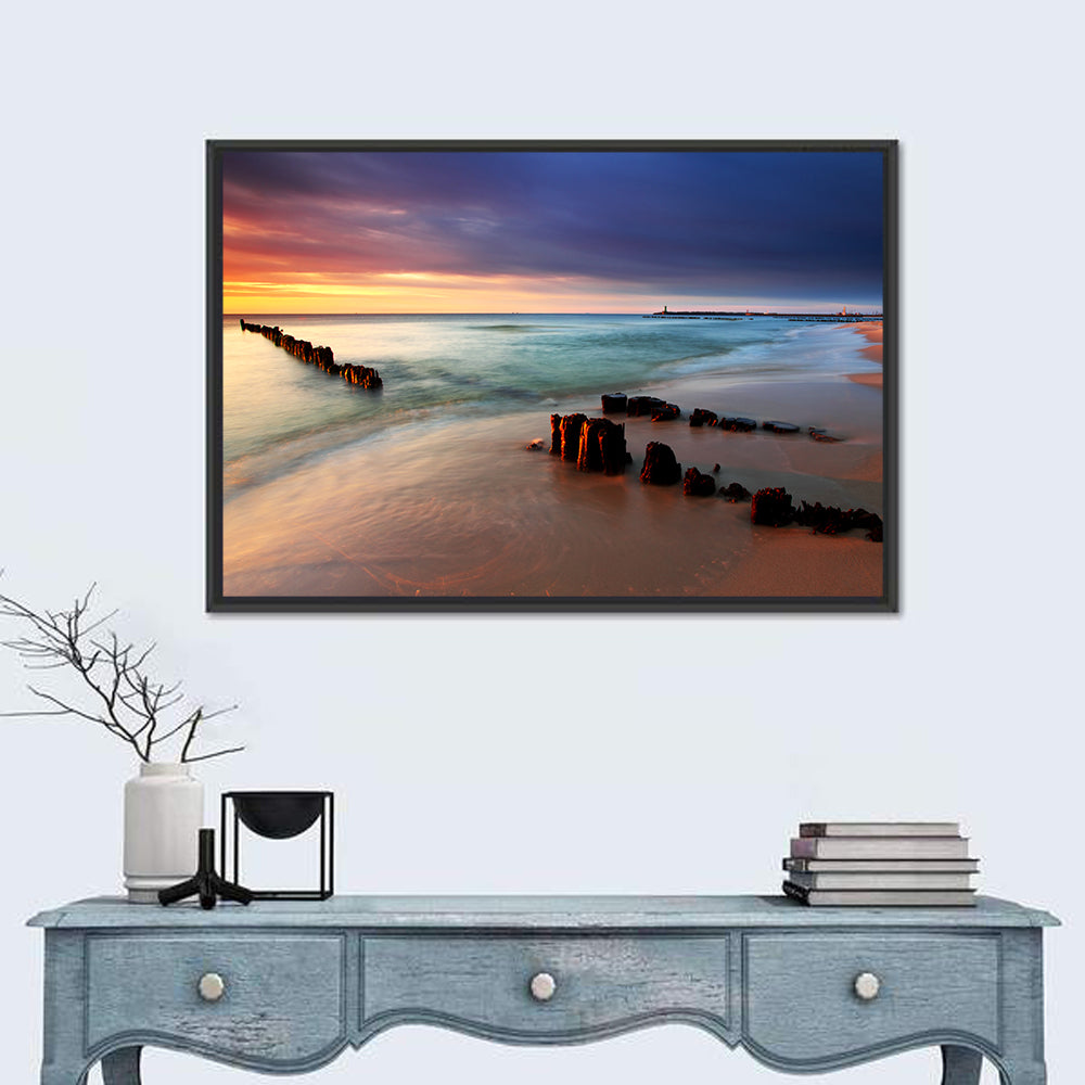 Poland Beach Sunrise Wall Art in a room, landscape
