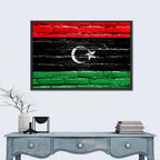 Libyan Flag on Distressed Brick Wall Art