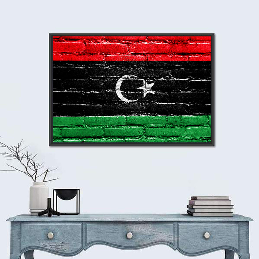 Libyan Flag on Distressed Brick Wall Art
