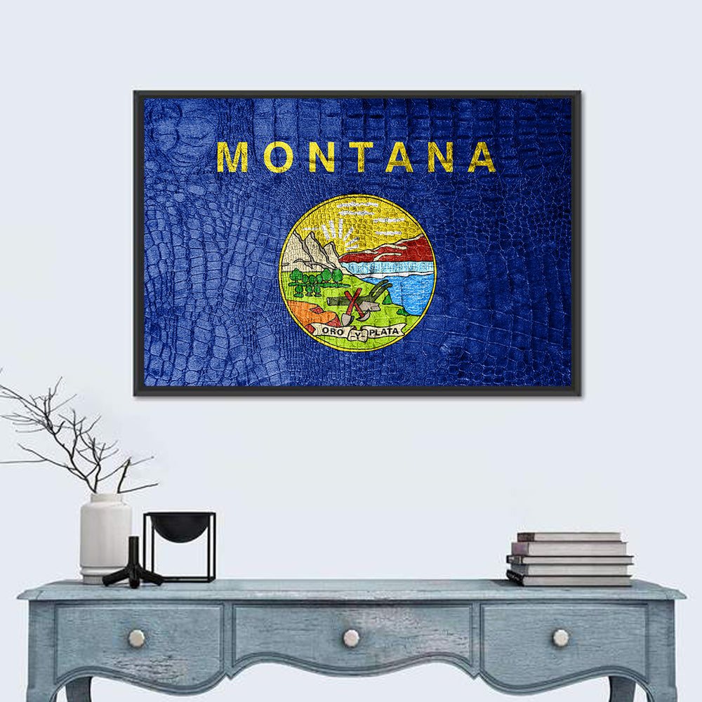 Montana State Flag Wall Art in a room, landscape