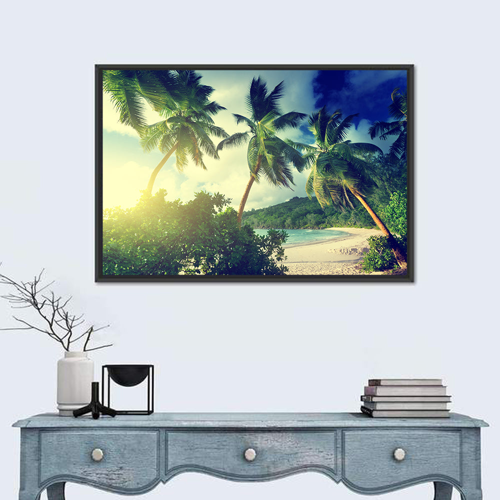 Takamaka Beach Sunset Wall Art in a room, landscape