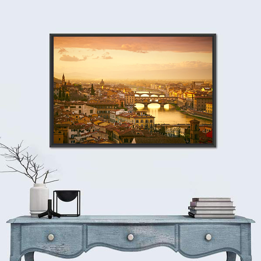 Ponte Vecchio at Sunset Wall Art in a room, landscape